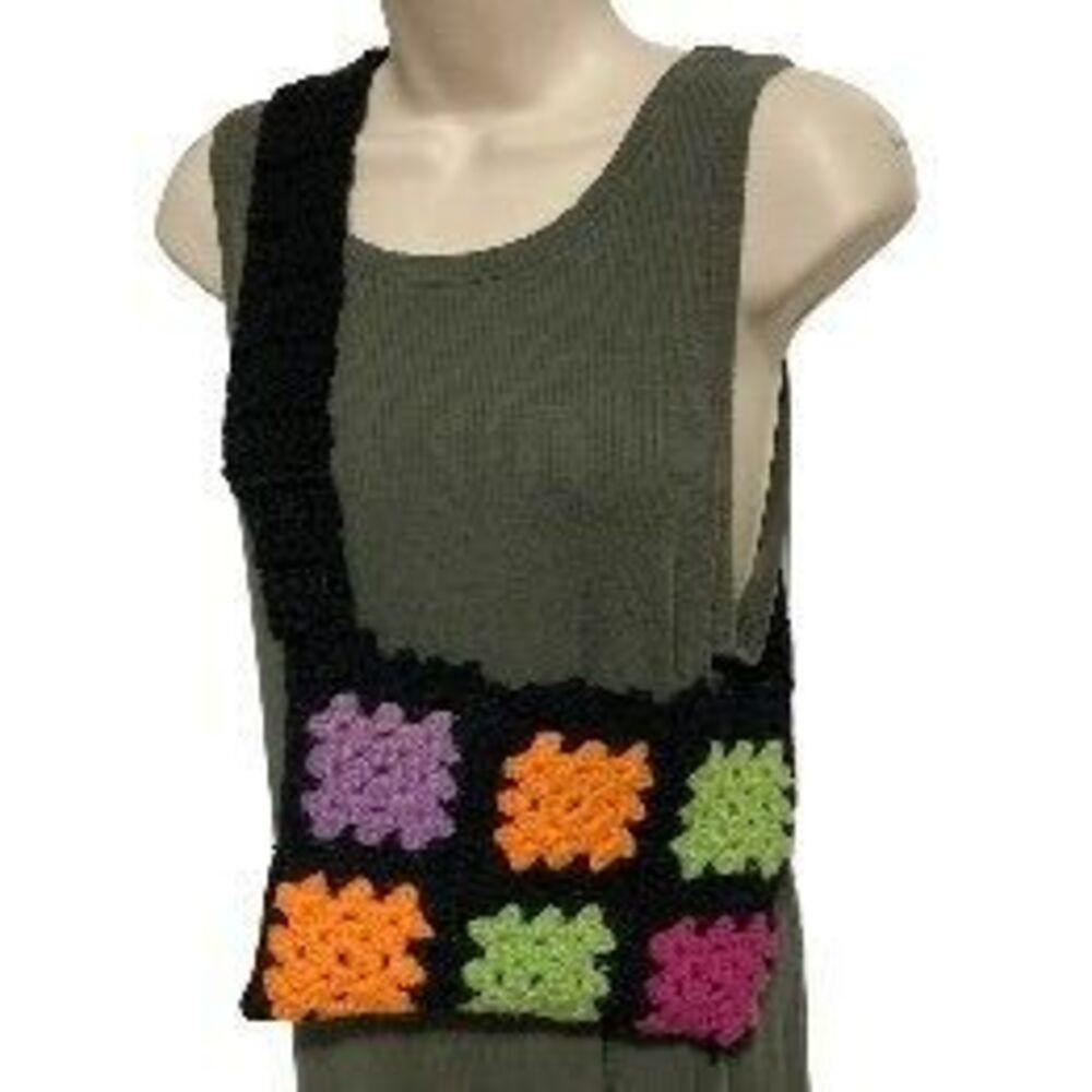 Granny Square Handmade Spring Floral Crochet Small Knit Tote Bag Shoulder Bag